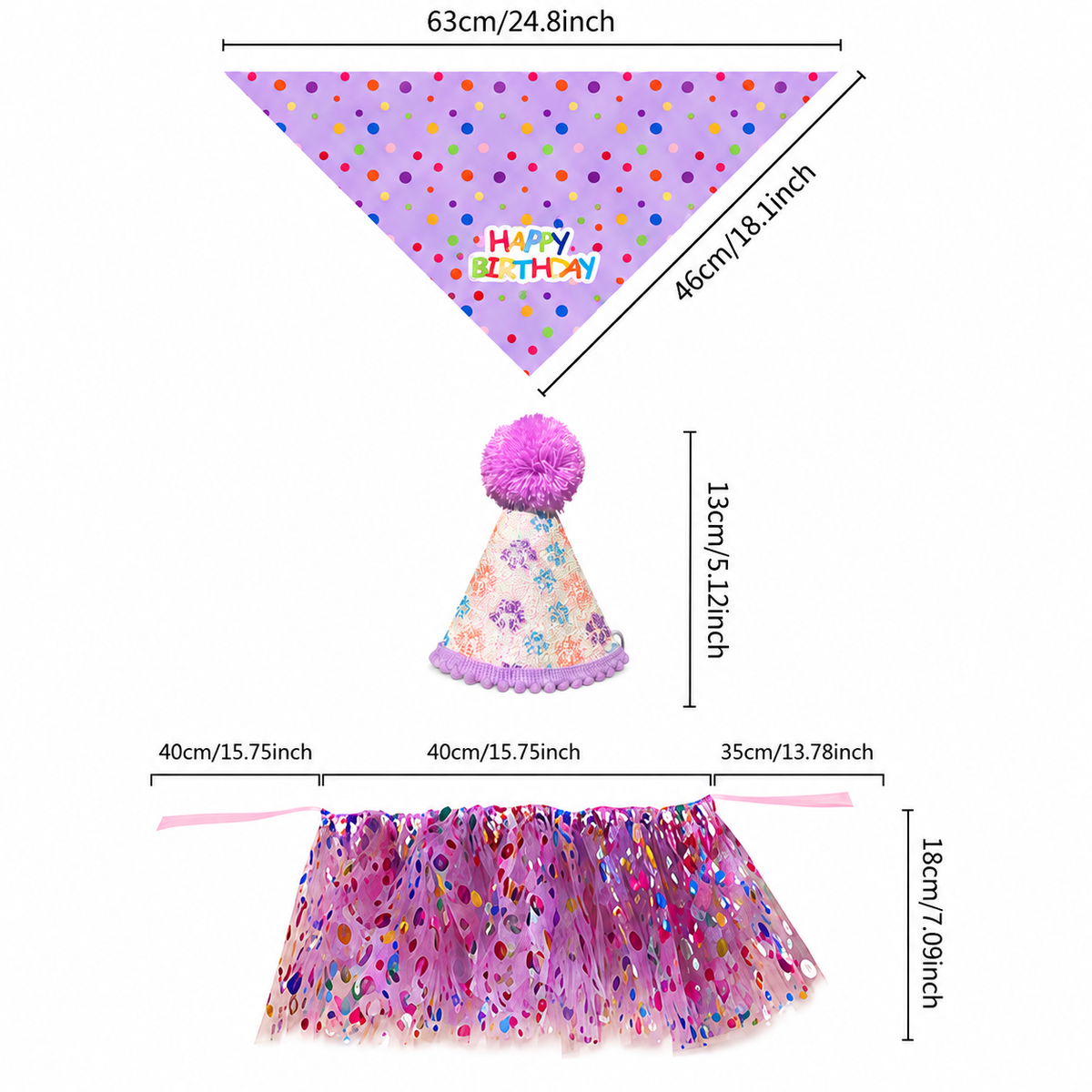 Pet birthday outfit set dimensions