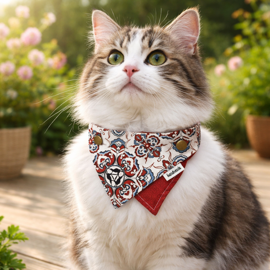 Flower Print Pet Bandana Collar Soft Cotton Scarf for Cats and Dogs