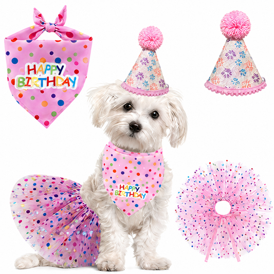 Happy Birthday pink pet party outfit set