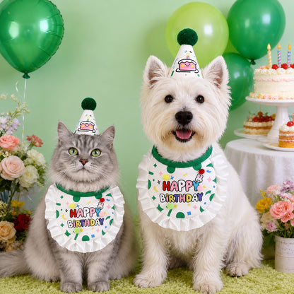 Pet birthday bib and party hat set for dogs and cats