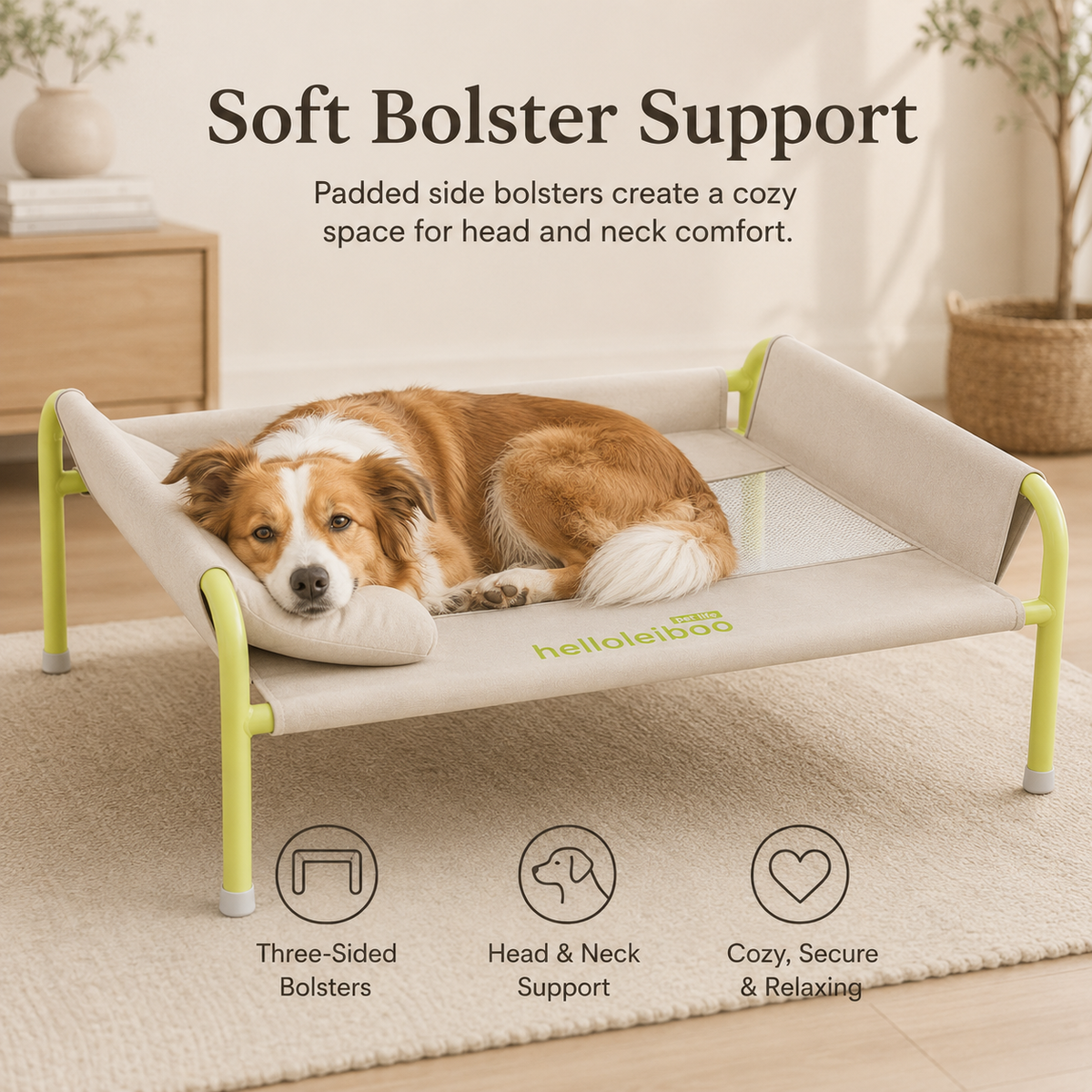 Cooling Elevated Dog Bed with 3-Sided Bolsters, Breathable Mesh Raised Dog Cot for Large Dogs