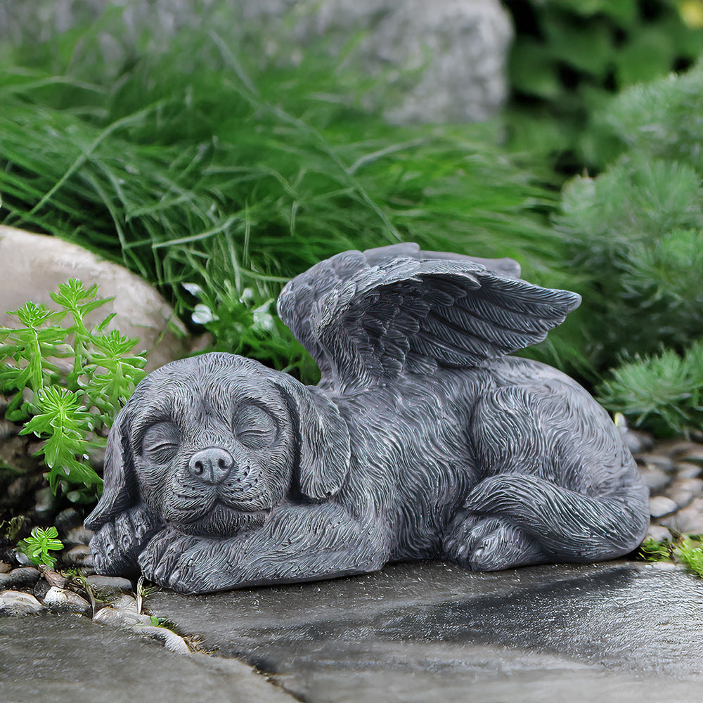 Sleeping Angel Pet Memorial Statue – Winged Dog or Cat Garden Ornament
