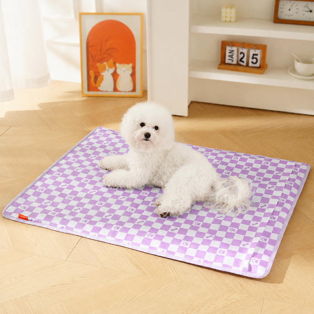 Checkered Pet Cooling Gel Mat - Durable Oxford Dog Pad