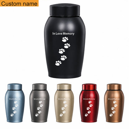 Personalized metal pet ashes urn color options