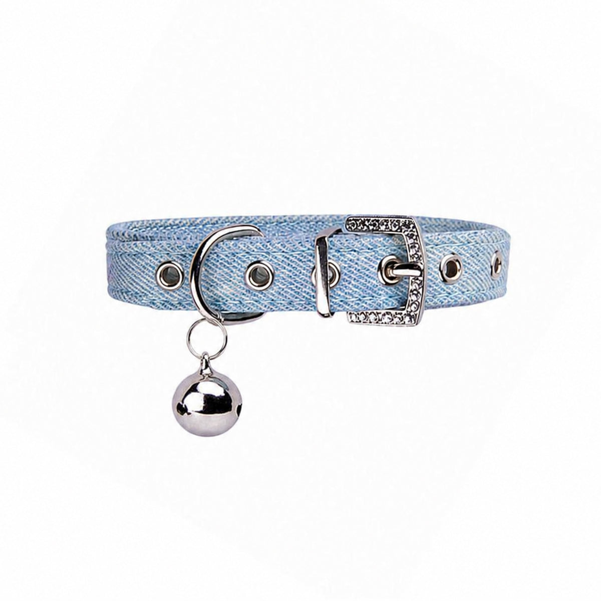 Furbaby™ Luxury Denim Pet Collar with Crystal Buckle & Bell