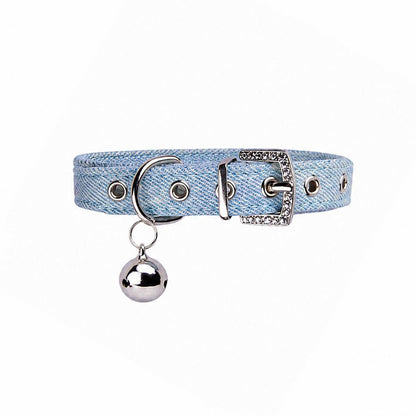 Furbaby™ Luxury Denim Pet Collar with Crystal Buckle & Bell