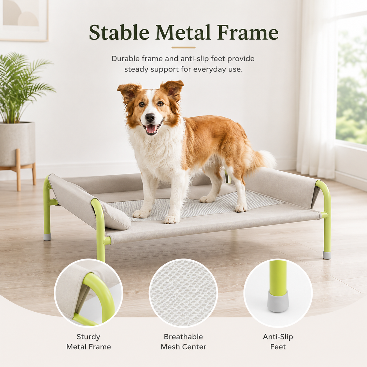 Cooling Elevated Dog Bed with 3-Sided Bolsters, Breathable Mesh Raised Dog Cot for Large Dogs