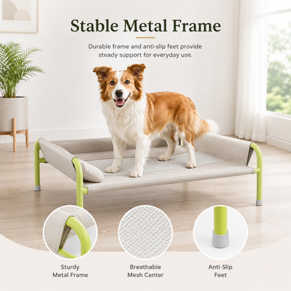 Cooling Elevated Dog Bed with 3-Sided Bolsters, Breathable Mesh Raised Dog Cot for Large Dogs