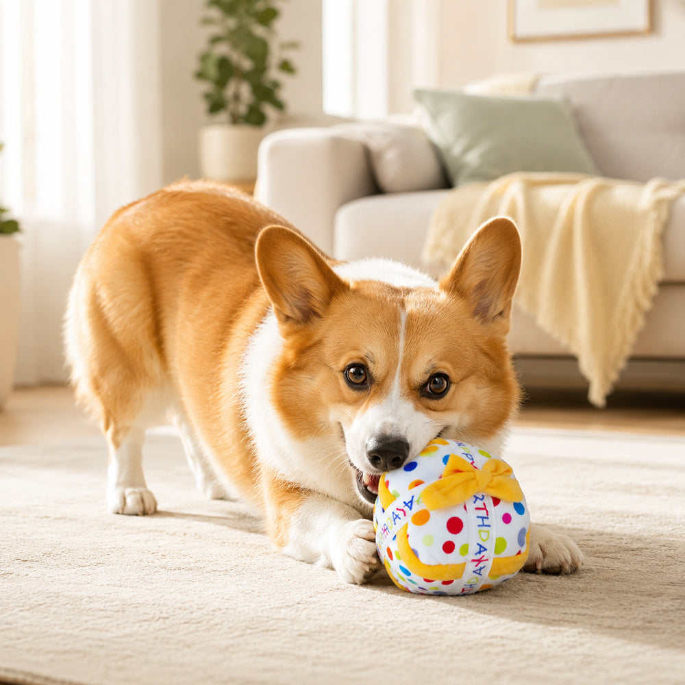 4-Piece Happy Birthday Dog Toy Set – Plush Cake, Gift, Cupcake & Bone