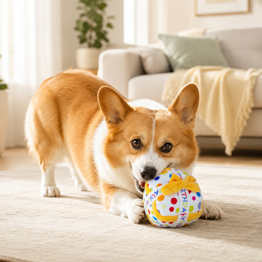 4-Piece Happy Birthday Dog Toy Set – Plush Cake, Gift, Cupcake & Bone