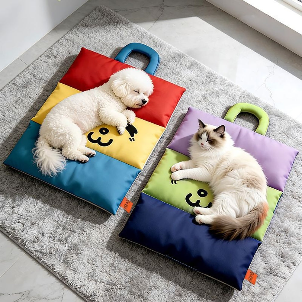 Two colorblock pet mats with dog and cat