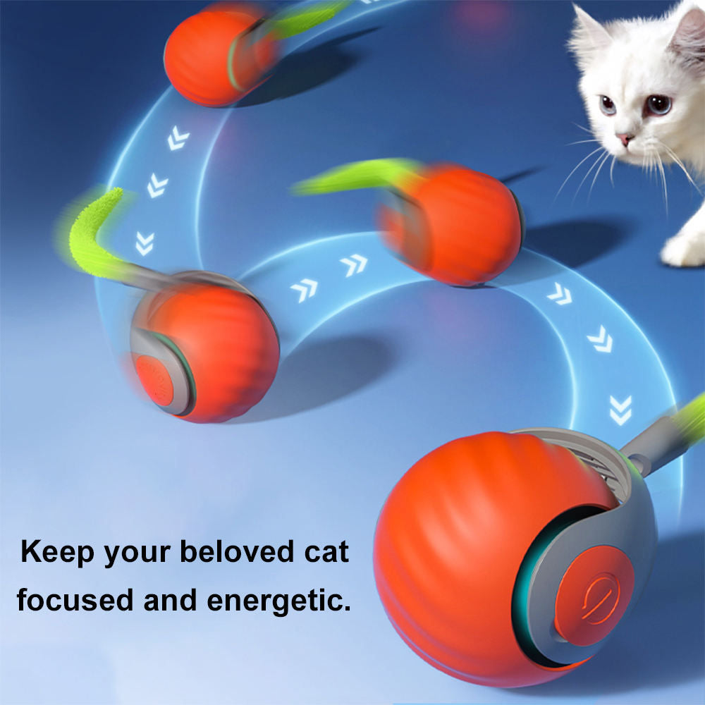 Interactive Cat Ball Toy Self Rolling Ball with Tail Anti-Scratch for Bored Indoor Cat Chasing Obstacle Avoidance Smart Cat Toy