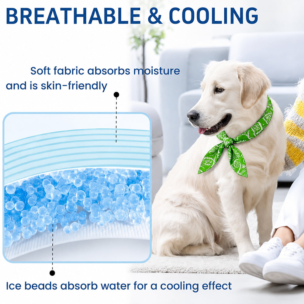 Cooling Dog Bandana with Ice Beads – Reusable Summer Neck Scarf