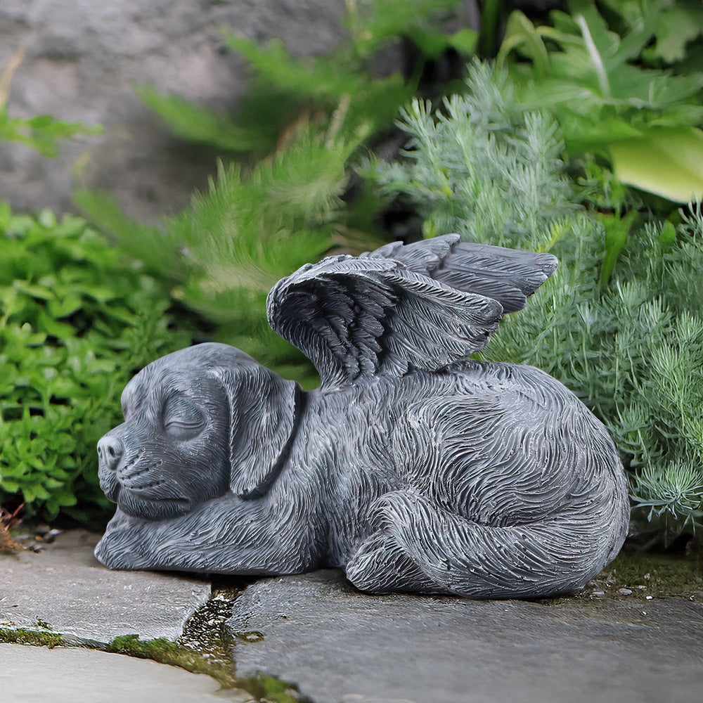 Sleeping Angel Pet Memorial Statue – Winged Dog or Cat Garden Ornament