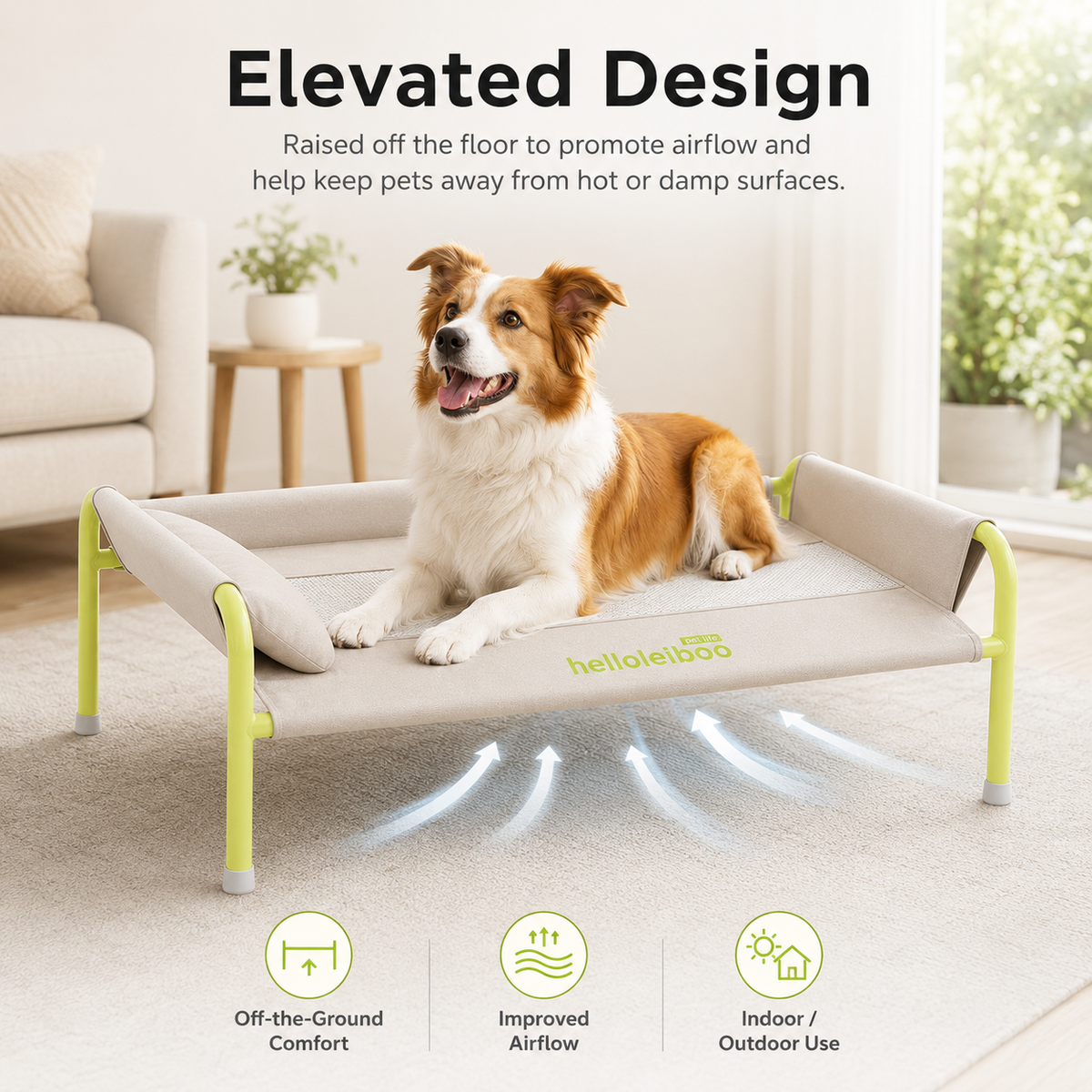 Cooling Elevated Dog Bed with 3-Sided Bolsters, Breathable Mesh Raised Dog Cot for Large Dogs