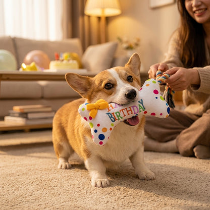 4-Piece Happy Birthday Dog Toy Set – Plush Cake, Gift, Cupcake & Bone