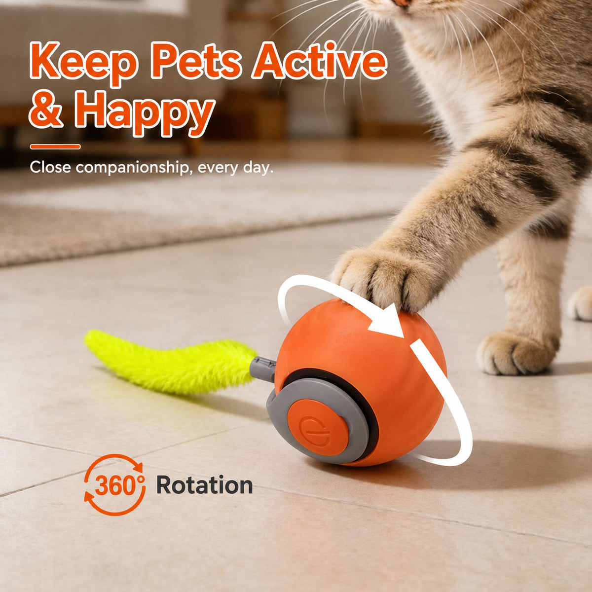 Interactive Cat Ball Toy Self Rolling Ball with Tail Anti-Scratch for Bored Indoor Cat Chasing Obstacle Avoidance Smart Cat Toy