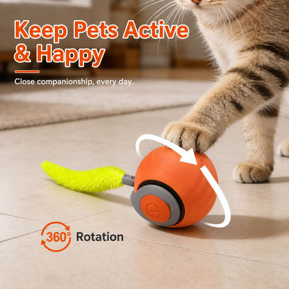 Interactive Cat Ball Toy Self Rolling Ball with Tail Anti-Scratch for Bored Indoor Cat Chasing Obstacle Avoidance Smart Cat Toy