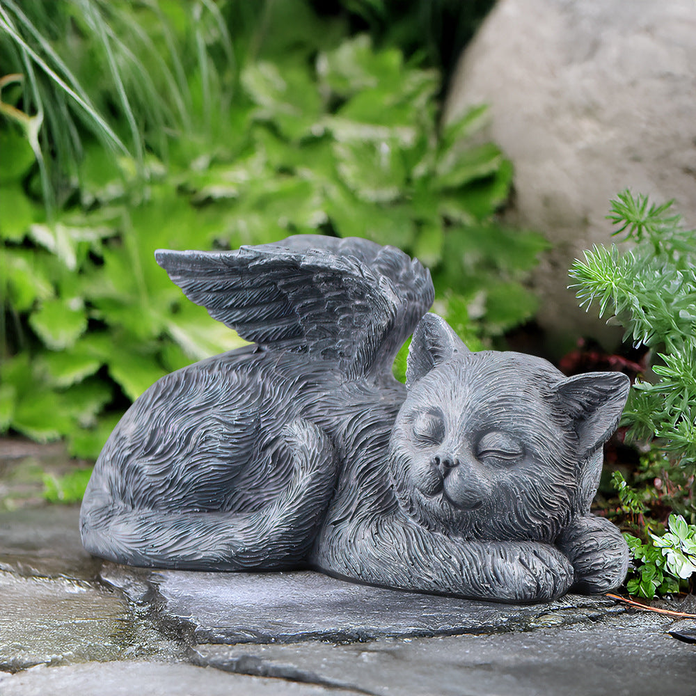 Sleeping Angel Pet Memorial Statue – Winged Dog or Cat Garden Ornament