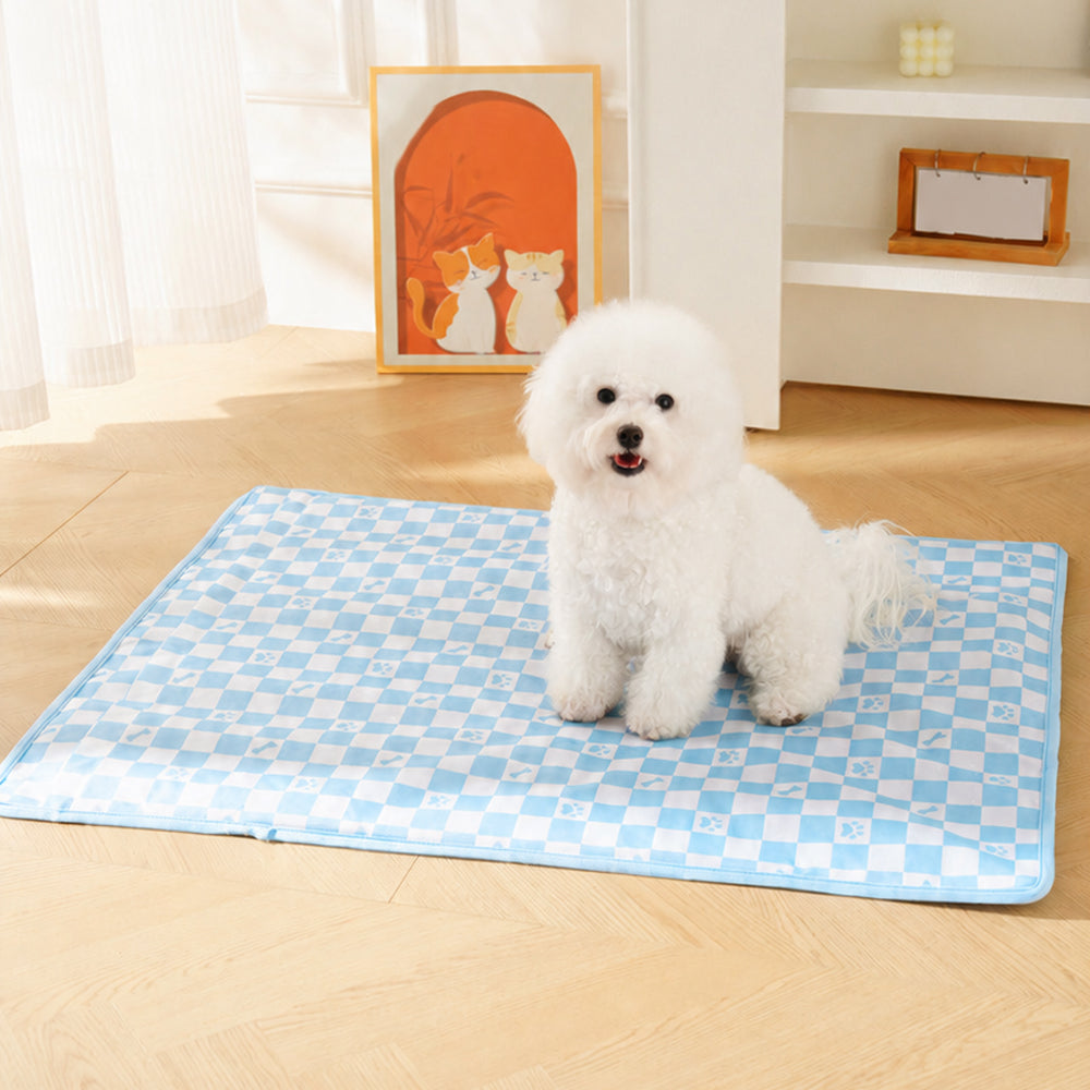 Checkered Pet Cooling Gel Mat - Durable Oxford Dog Pad
