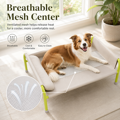 Cooling Elevated Dog Bed with 3-Sided Bolsters, Breathable Mesh Raised Dog Cot for Large Dogs