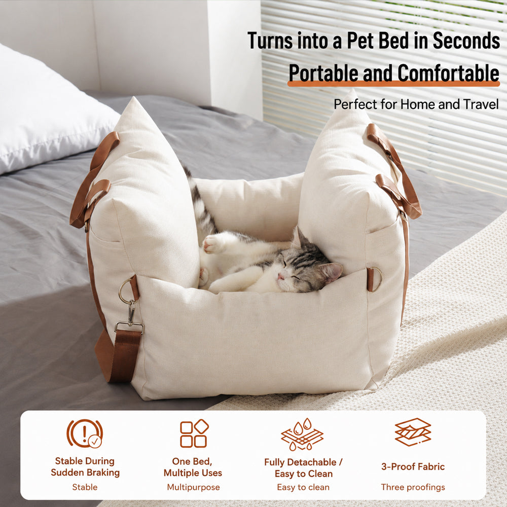 Portable Car Pet Bed for Small Dogs and Cats All-Season Travel Cushion