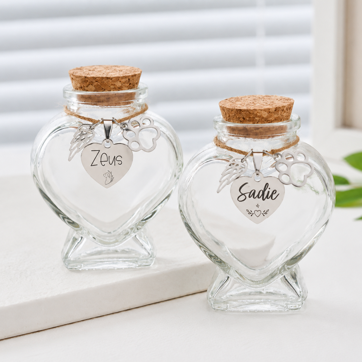 Pet memorial keepsake jars with names