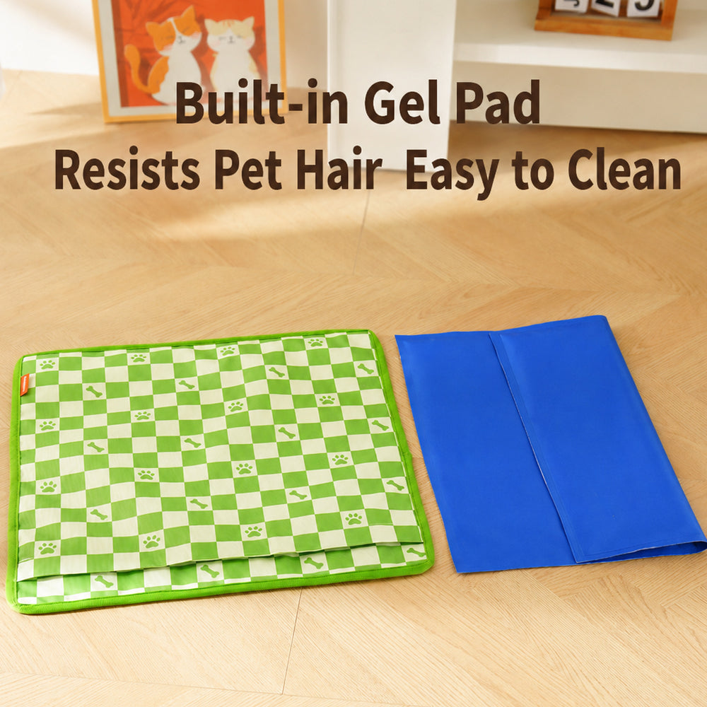 Checkered Pet Cooling Gel Mat - Durable Oxford Dog Pad