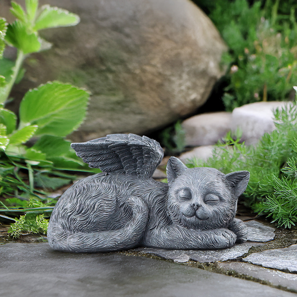Sleeping Angel Pet Memorial Statue – Winged Dog or Cat Garden Ornament