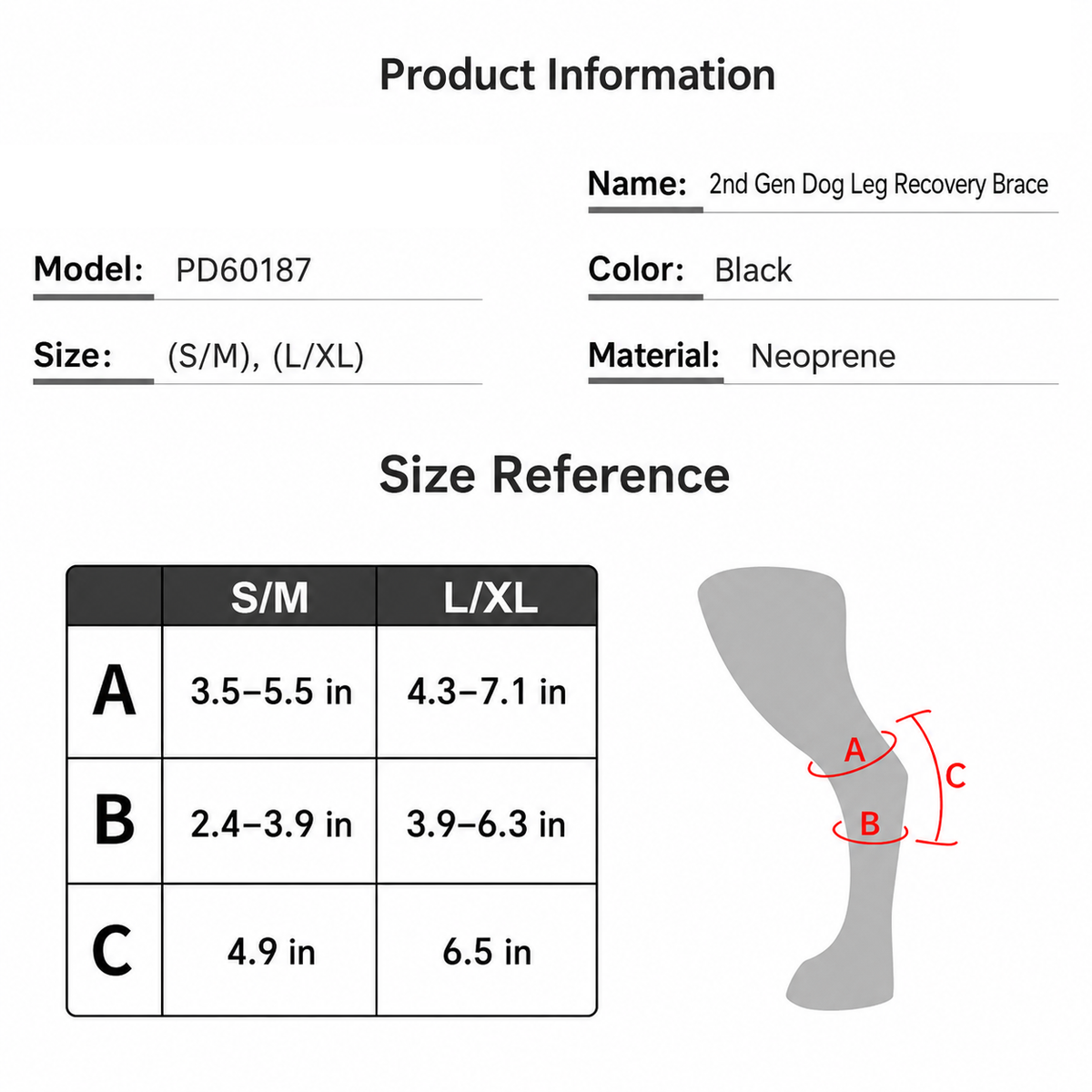 Product information and size reference