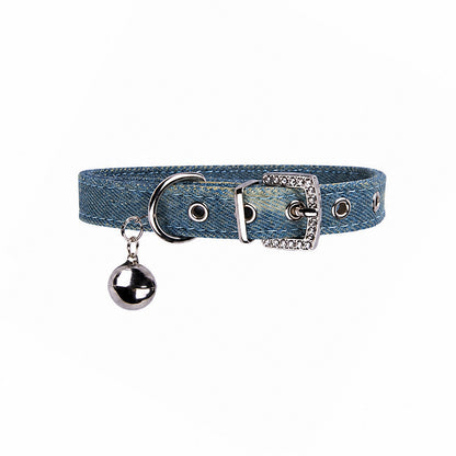 Furbaby™ Luxury Denim Pet Collar with Crystal Buckle & Bell