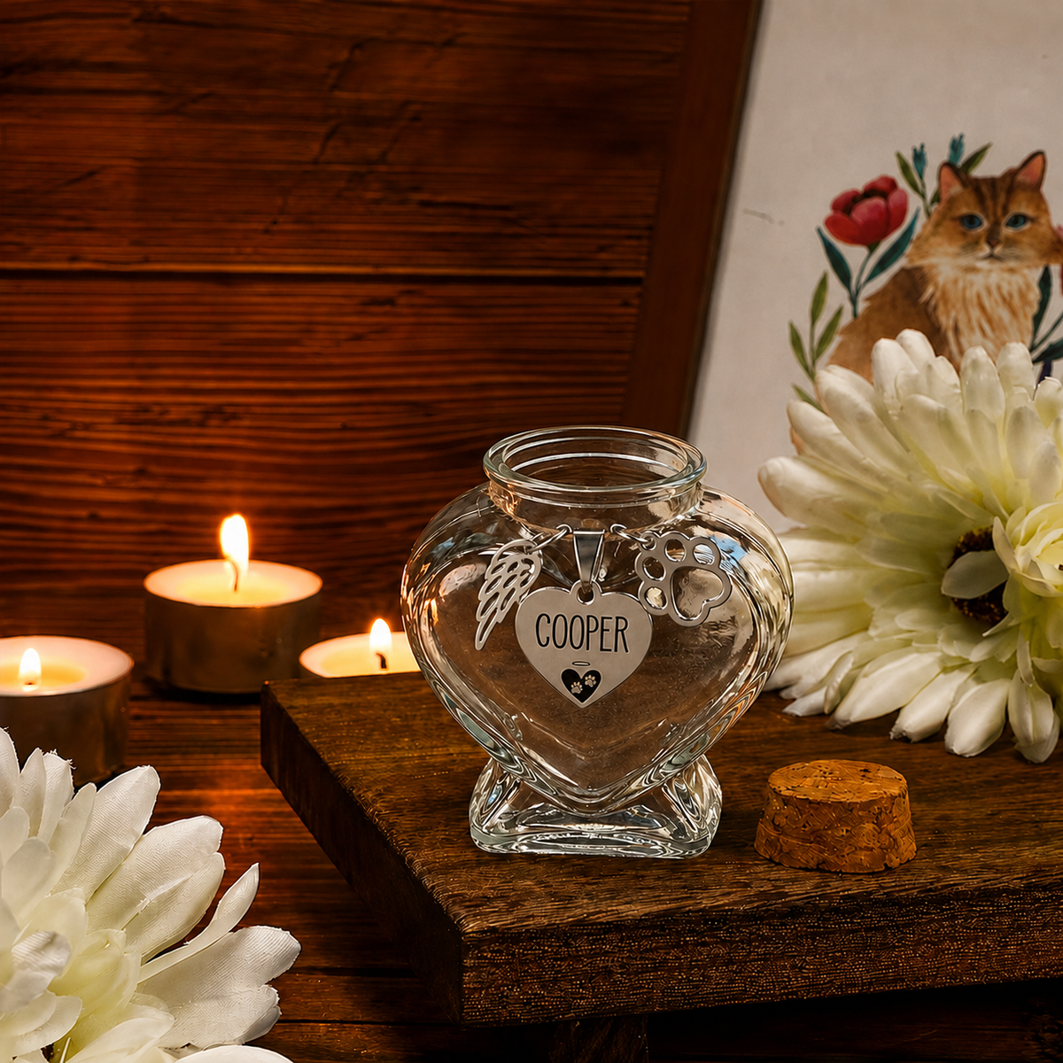 Pet memorial jar candle display