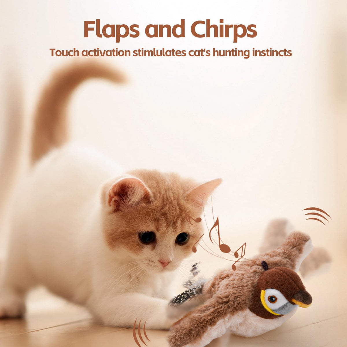 Flappy Bird Cat Toy for Indoor Cats, Chirping Flapping Wings Bird, Interactive Catnip Toys, Plush Kitten Exercise Toys