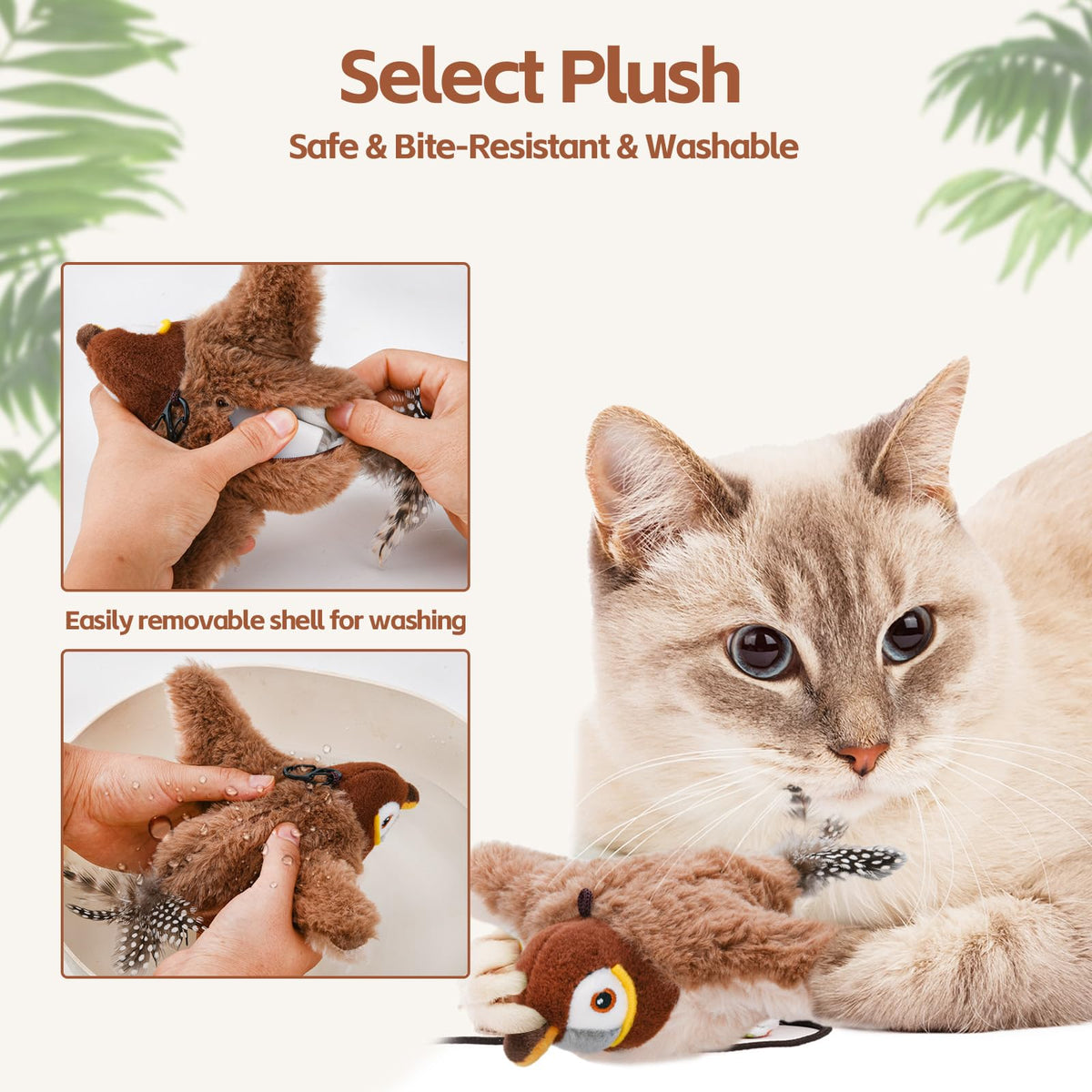 Flappy Bird Cat Toy for Indoor Cats, Chirping Flapping Wings Bird, Interactive Catnip Toys, Plush Kitten Exercise Toys