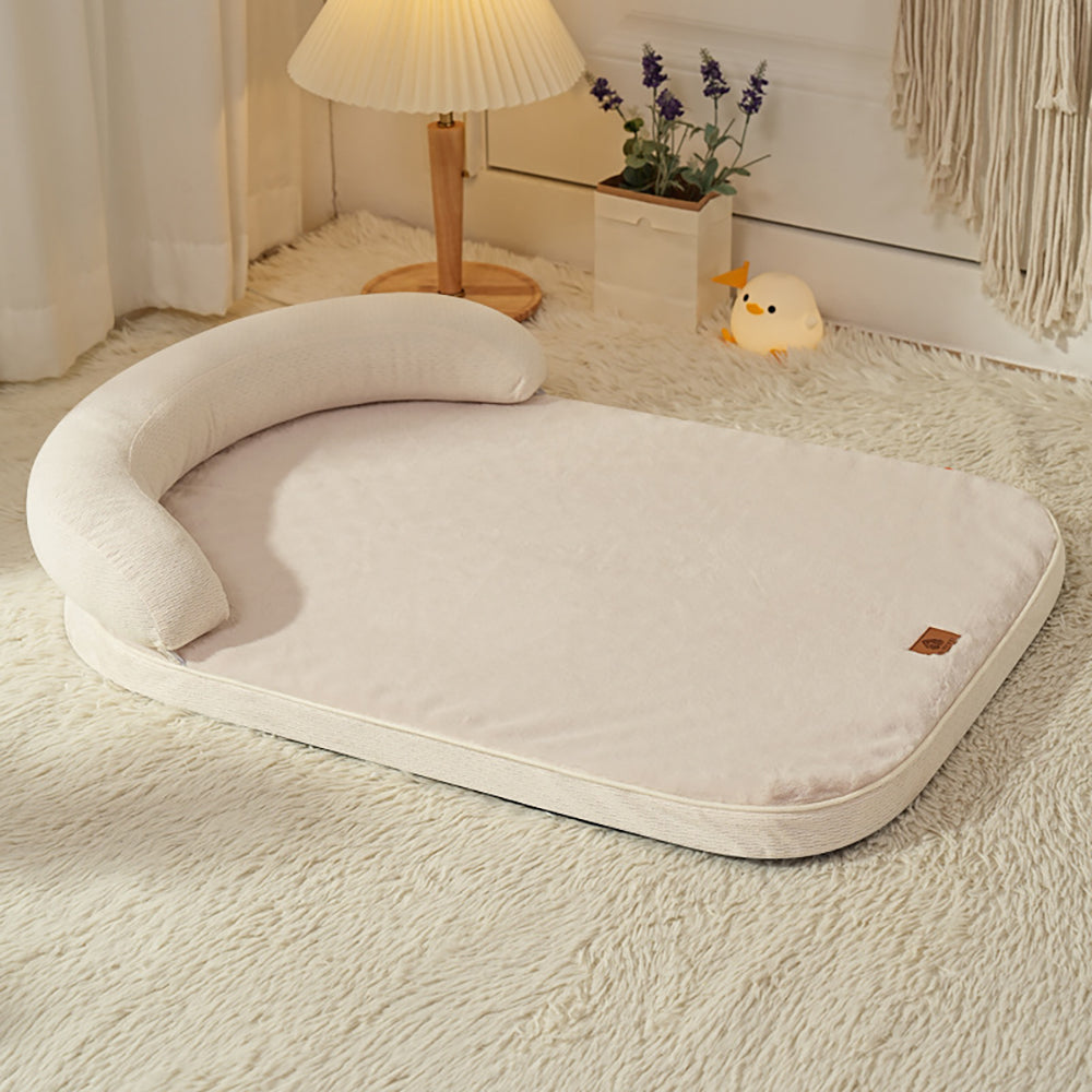 Beige foam pet mat with crescent pillow