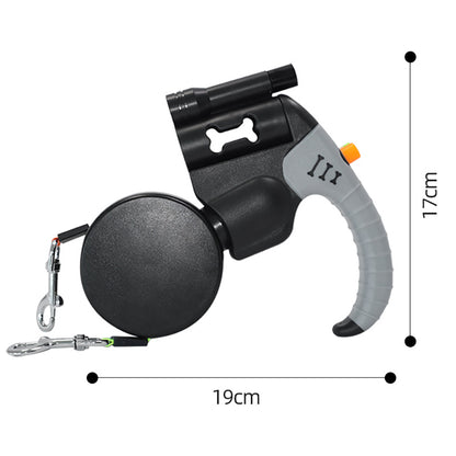 Black-gray dual retractable dog leash