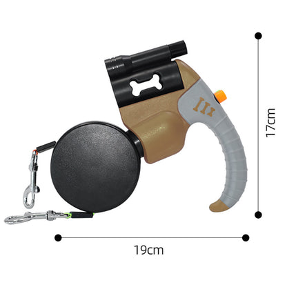 Brown-gray dual retractable dog leash