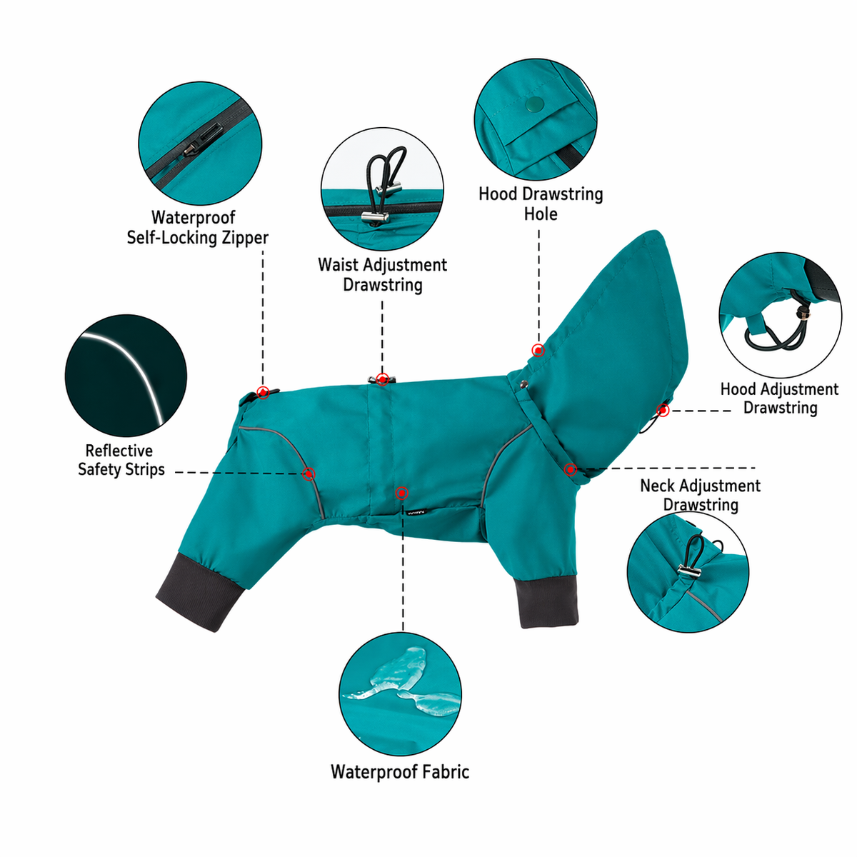 Lightweight Four Leg Pet Raincoat