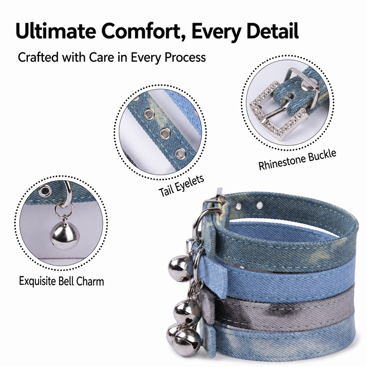 Furbaby™ Luxury Denim Pet Collar with Crystal Buckle & Bell
