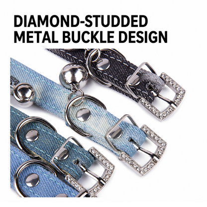 Furbaby™ Luxury Denim Pet Collar with Crystal Buckle & Bell