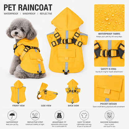 Waterproof Dog Raincoat with Built-in Harness