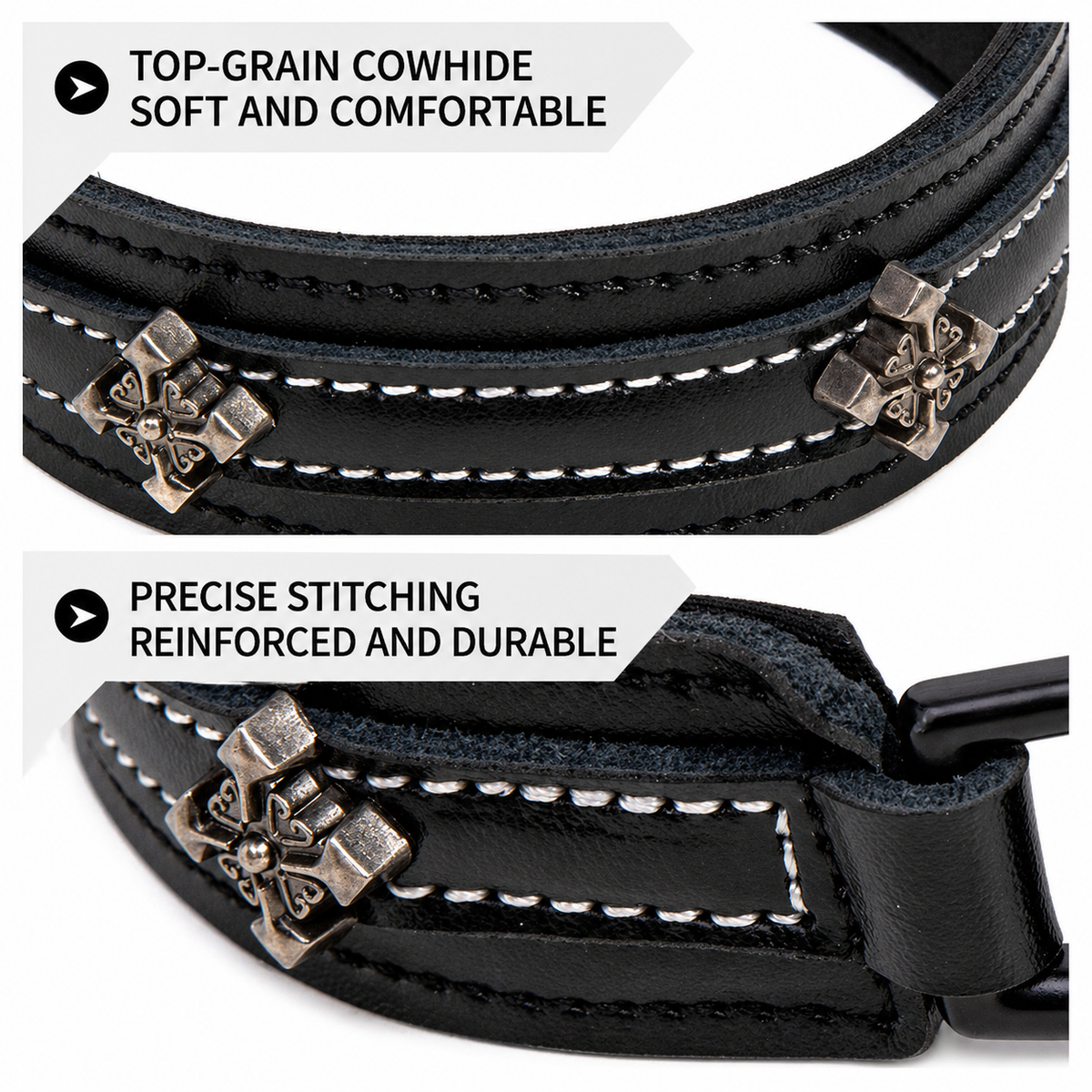 Furbaby™ Punk Cross Leather Dog Collar & Leash Set