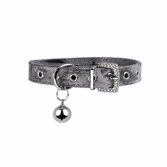 Furbaby™ Luxury Denim Pet Collar with Crystal Buckle & Bell