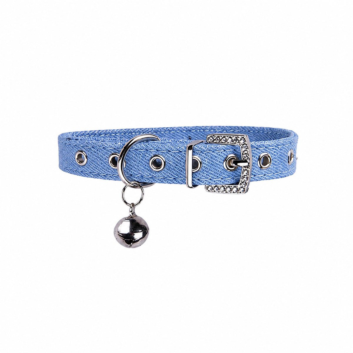 Furbaby™ Luxury Denim Pet Collar with Crystal Buckle & Bell