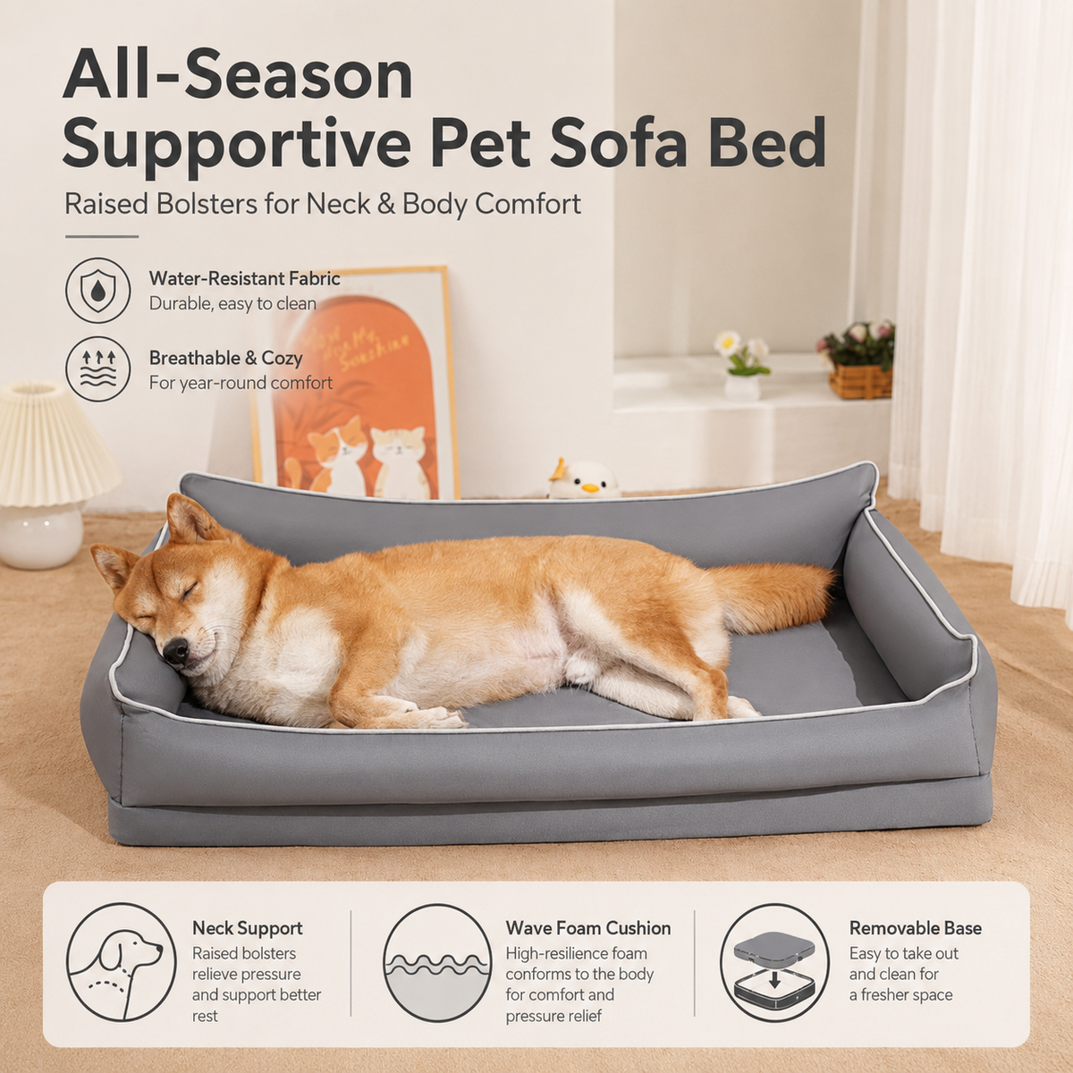 All-season supportive pet sofa bed