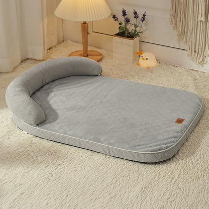 Gray foam pet mat with crescent pillow