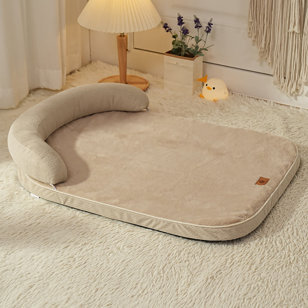 Khaki foam pet mat with crescent pillow