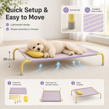 Cooling Elevated Dog Bed for Small Dogs, Breathable Mesh Raised Pet Cot, Lightweight Indoor Outdoor Puppy Bed