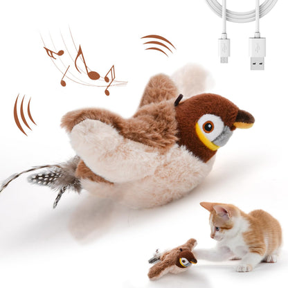 Flappy Bird Cat Toy for Indoor Cats, Chirping Flapping Wings Bird, Interactive Catnip Toys, Plush Kitten Exercise Toys