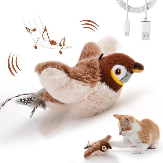 Flappy Bird Cat Toy for Indoor Cats, Chirping Flapping Wings Bird, Interactive Catnip Toys, Plush Kitten Exercise Toys